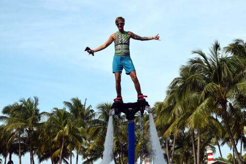 Flyboarding is a new extreme sport that lets you control your direction as you fly above the water.  (Photo: Business Wire)