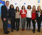 Olympic athletes join P&G Global Design Officer Phil Duncan and Vice President of the IOC Executive Board Anita DeFrantz for an important discussion about not letting gender become an obstacle to achieving their dreams at the P&G Family Home during the Olympic Winter Games PyeongChang 2018. (Photo: Business Wire)