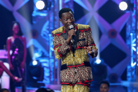 The BET Social Awards host Michael Blackson hits the stage at Tyler Perry Studio on February 11, 2018 in Atlanta, Georgia. (Photo by Bennett Raglin/Getty Images for BET)