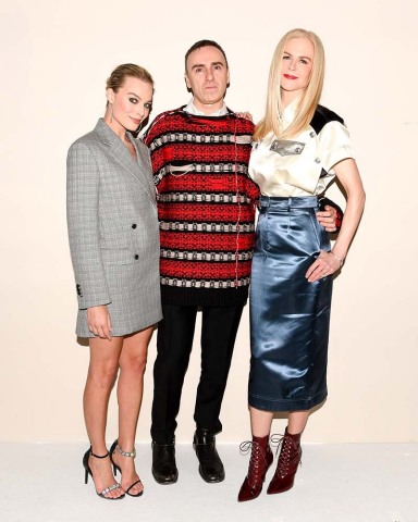 Margot Robbie with Raf Simons and Nicole Kidman at the CALVIN KLEIN 205W39NYC Fall 2018 runway show last night in New York