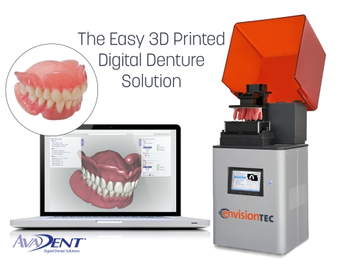EnvisionTEC, the global leader in dental 3D printing technology, and AvaDent, the global leader in digital dentures, have announced a collaboration to provide dental professionals with an easy-to-use digital workflow solution for 3D printed dentures. (Photo: Business Wire)