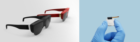 (Left) LetinAR Prototype Glasses (Right) LetinAR Pin Mirror Lens Module (Photo: Business Wire)