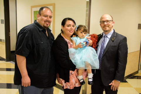 CHLA heart patient Angelique Garcia with her parents Luis and Maria, and pediatric cardiologist Jay Pruetz, MD. Photo Credit: Children's Hospital Los Angeles