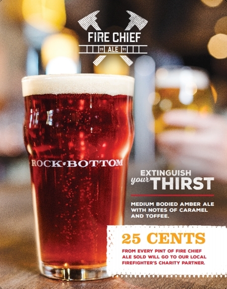 Rock Bottom Brewery & Restaurant Fire Chief Ale ~ Fireman Beer Pint Glass 