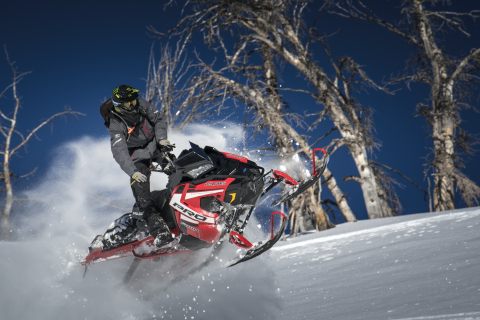 The 2019 850 PRO-RMK 163, part of the world's best mountain sled family, delivers the industry's best power-to-weight ratio and gives the rider instantaneous lift and immediate response. (Photo: Business Wire)