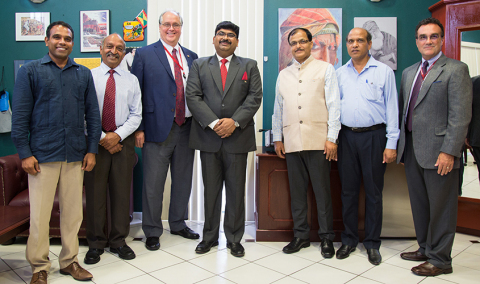 St. George’s University welcomed His Excellency, Shri Biswadip Dey, High Commissioner of India (center), for a visit in August 2017. (Photo: Business Wire)