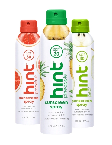 hint® sunscreen comes in three refreshing scents: pineapple, grapefruit and pear (Photo: Business Wire)