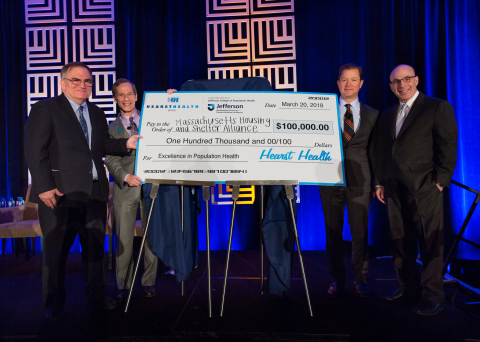 Left to right: Joe Finn, president and executive director of the Massachusetts Housing and Shelter Alliance; David B. Nash, MD, MBA, dean of the Jefferson College of Population Health; Gregory Dorn, MD, MPH, president of Hearst Health; Stephen K. Klasko, MD, MBA, president and CEO, Thomas Jefferson University and Jefferson Health. (Photo: Business Wire)