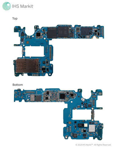 Samsung Galaxy S9+ main printed control board (PCB) - top and bottom views. Source: IHS Markit 2018