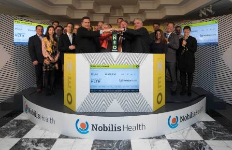 Nobilis Health Corp. (NYSE American: HLTH) (“Nobilis Health”), including CEO and Chairman of the Board, Harry Fleming, joined Jos Schmitt, President and CEO, NEO, to open the market in celebration of the recent listing of Nobilis Health’s common shares on NEO. When shares began trading on March 7, 2018, under the ticker symbol HLTH, Nobilis Health became the first cross-listed company on NEO. Nobilis Health, a US healthcare development and management company with over 30 locations across Texas and Arizona, including hospitals, ambulatory surgery centres, multi-specialty clinics and partners with over 30 facilities across the country, generated USD $300 million in revenue in 2017. (Photo: Business Wire)
