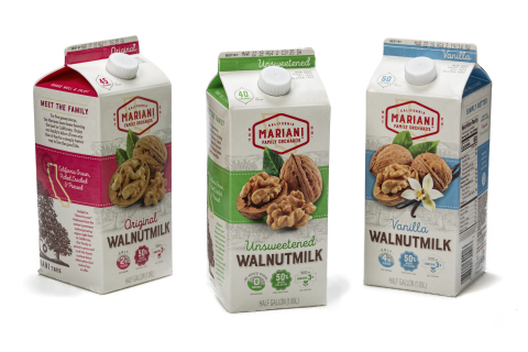 A new player in the plant-based milk category is Mariani's first-to-market refrigerated Walnutmilk. Lactose free and full of nutrients, Mariani Walnutmilk is made with 100 percent California walnuts. (Photo: Business Wire)
