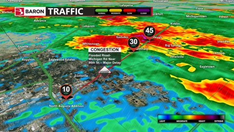 High-resolution mapping and weather information are combined together with traffic conditions in the new Baron Traffic system. (Photo: Business Wire)