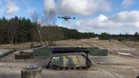 The THeMIS UGV by Milrem Robotics equipped with the KX-4 LE Titan UAV by Threod Systems is one examp ... 