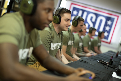 Troops playing Call of Duty: WWll. USO Photo by Joe Lee