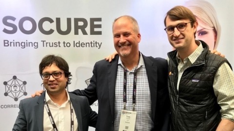 New Socure CEO Tom Thimot (center) joins co-founders Sunil Madhu, Chief Strategy Officer (left) and  ... 