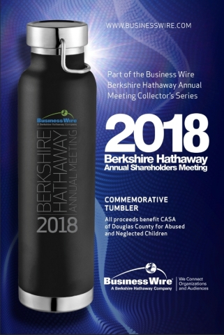 Business Wire offers stainless steel tumblers for sale at the 2018 Berkshire Hathaway annual meeting in Omaha, Neb. Proceeds from the sale benefit CASA of Douglas County, Nebraska, a charitable organization that trains, empowers and inspires volunteer advocates to improve the lives of abused and neglected children. (Photo: Business Wire)