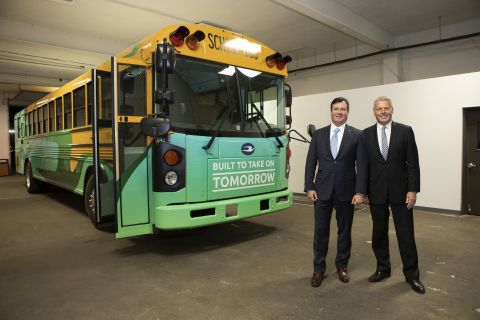 Phil Horlock, President & CEO of Blue Bird, is pictured with John Corrado, President & CEO of Suffolk Transportation Service (Photo: Business Wire)