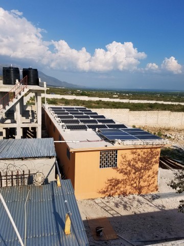 A portion of the solar panels that SolarWorld Americas Inc. donated to a Hope for Haiti’s Children o ... 