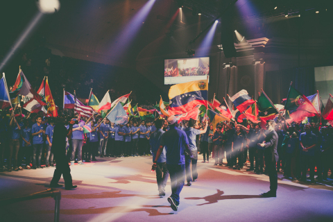 Students from 157 different countries wave their national flags at the opening ceremony of the 2017  ... 