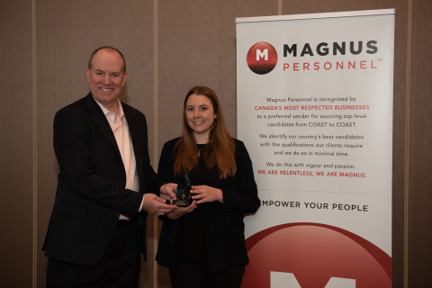 Rob Henderson, President and CEO of BioTalent Canada and Chelsea Lobson, Winner of 2018 MAGNUS Catalyst Award for Top New Hire (photo credit: David Moder)