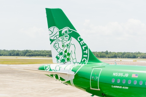 JetBlue unveils Its first NBA livery, "Lucky Blue," in celebration of Boston Celtics partnership