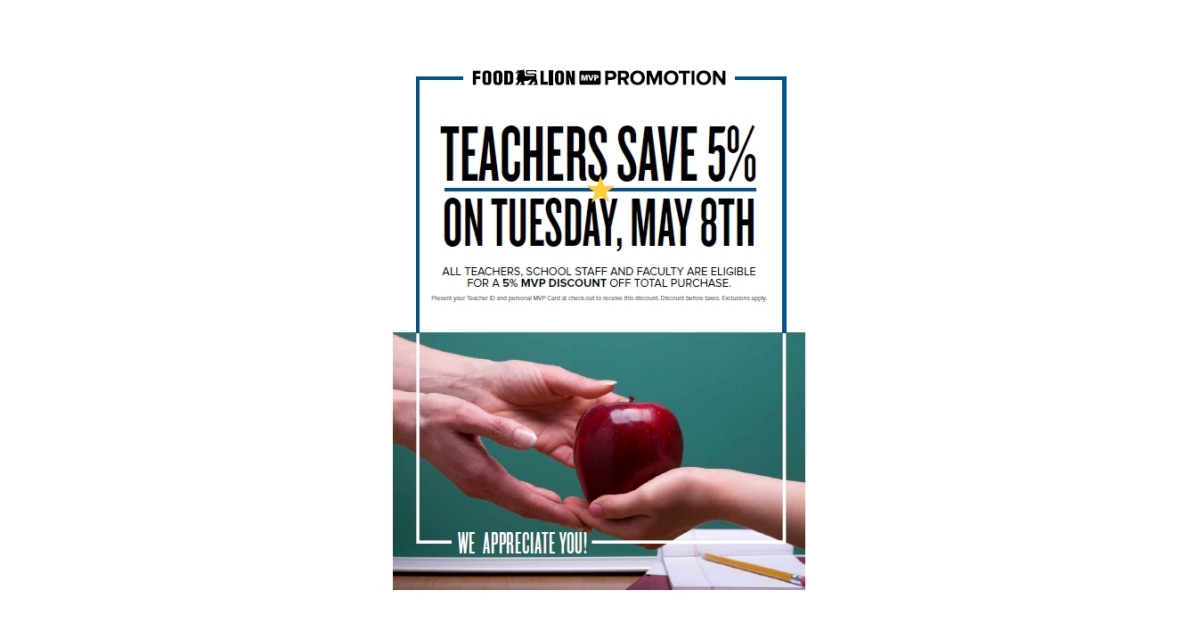 Food Lion Celebrates Teachers With 5 MVP Discount on Teacher Appreciation Day, Tuesday, May 8