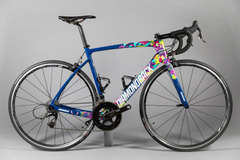 The custom-designed, hand-painted "Hip-Hop Dance" bike will be ridden in the 2018 Amgen Tour of California by Robin Carpenter in honor of UHCCF grant recipient Tatiana. The bike is one of six being auctioned online during the tour with all proceeds benefiting UnitedHealthcare Children's Foundation (Photo: Rally Cycling).