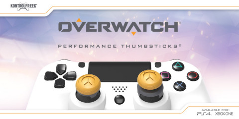 KontrolFreek® announced a new line of Performance Thumbsticks® based on Blizzard Entertainment's award-winning team-based shooter Overwatch®. KontrolFreek Overwatch Performance Thumbsticks are available for PlayStation 4 and Xbox One through KontrolFreek.com and select retailers globally, including GameStop, JBHiFi and Game UK for a manufacturer's suggested retail price of $17.99 USD. (Graphic: Business Wire)