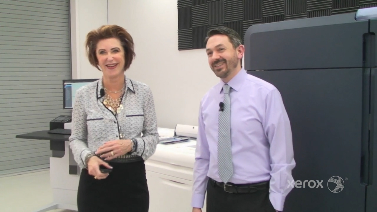 Demo of the Xerox Iridesse Production Press: Mary Roddy, Worldwide Marketing Product Manager for Xerox, and Charles Dickinson, Worldwide Product Manager for Xerox, walk through the Xerox Iridesse Production Press' capabilities via a press demonstration.