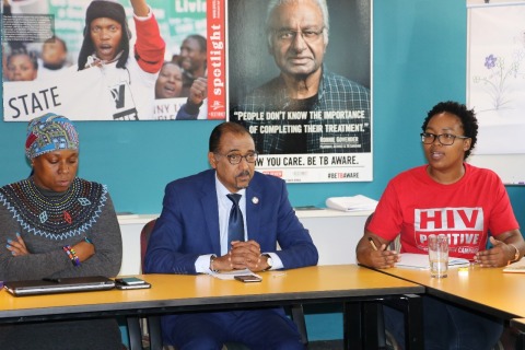 In a meeting on May 10, a small group of African feminist activists, including women leaders from Treatment Action Campaign, Positive Women's Network, AIDS Healthcare Foundation (AHF) and other prominent organizations once again met with UNAIDS' Executive Director Sidibé (center) and pressed him to step down. (Photo: Business Wire)