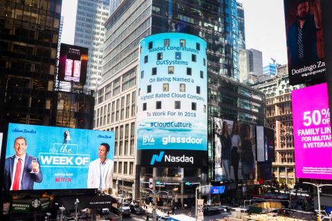 Nasdaq congratulates OutSystems on being named a Top 50 Highest Rated Private Cloud Companies to Work For by Battery Ventures and Glassdoor. (Photo: Business Wire)