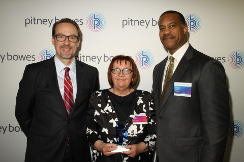Grant Miller, President, Pitney Bowes DMT; Melita Poljičanin, Partner, Xagent, accepting the award on behalf of the Croatian Post; Jerry Carpenter, VP of Sales & Client Services, Pitney Bowes Presort Services (Photo: Business Wire)