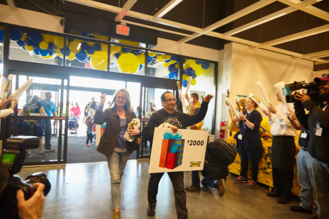 IKEA celebrates grand opening of Oak Creek, WI store, greeting customers with family-friendly events, special offers and thousands of dollars in gift cards - as won by Gregory Carrillo pictured here. (Photo: Business Wire)