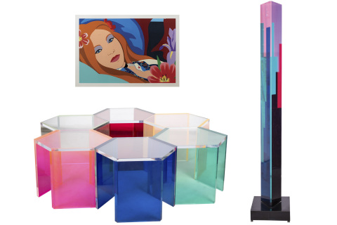 This Vasa nest of six hexagonal colored acrylic tables and column, and Tom Wesselmann print “Lulu” will be among the items auctioned by Abell on Sunday, May 20 at its L.A. gallery. (Photo: Business Wire)