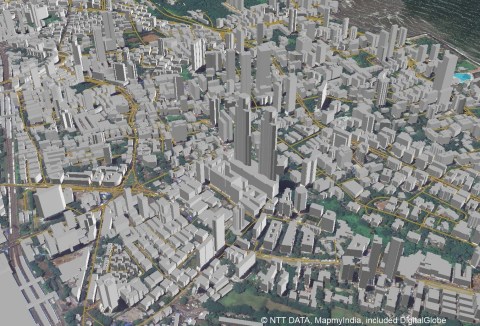 Example 3D map of Mumbai, India that will be offered in the new AW3D India dataset (view from land) (Graphic: Business Wire)
