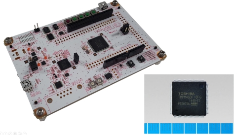 Toshiba: A microcontroller "TMPM46BF10FG" supporting Arm Mbed OS and Mbed evaluation board "AdBun-M46B" made by sensyst. (Photo: Business Wire)