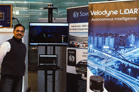 Rajiv Mathur, program manager of all things transportation at ProspectSV, is pictured standing next to the VLP-16 installation in the Intelligent Traffic Systems Lab at the ProspectSV Technology Demonstration Center. (Photo: Business Wire)