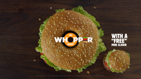 New WHOPPER® Donut, the First Flame-Grilled Donut Ever. and It Comes with a "Free" Mini Slider. (Photo: Business Wire)