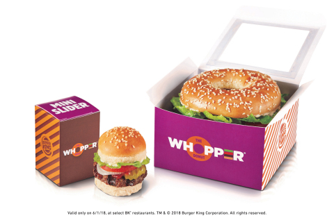 New WHOPPER® Donut, the First Flame-Grilled Donut Ever. and It Comes with a "Free" Mini Slider. (Photo: Business Wire)