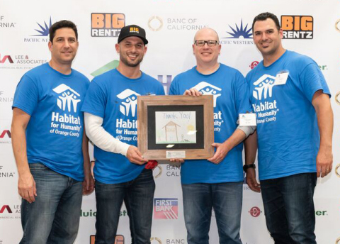 (Left to right) Jim Arabia, VP of Marketing; Dallas Imbimbo, Founder and Chairman; Scott Cannon, CEO; Brian Weaver, VP of Sales at BigRentz at Habitat for Humanity Orange County Leaders Build. (Photo: Business Wire)