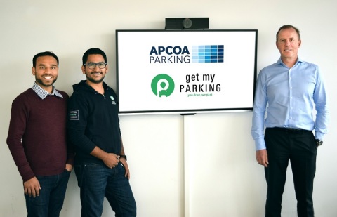 From left Rasik Pansare (GMP), Chirag Jain (GMP), Philippe Op de Beeck (APCOA) (Photo: Business Wire)