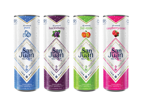 San Juan Seltzer debuts first Northwest craft spiked seltzer. All-natural flavors include Pure, Huckleberry, Fuji Apple, and Raspberry-Cran. (Photo: Business Wire)