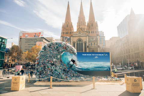Corona hijacks its own advertisements to raise awareness for marine plastic pollution this Oceans Week. (Photo: Business Wire) 