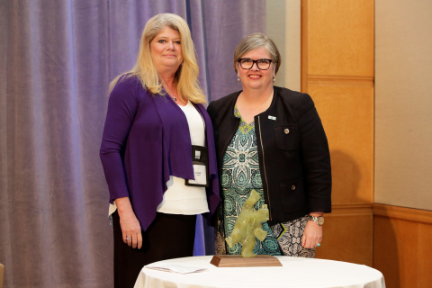 Pat Marshall accepts CIRI's 2018 Award for Excellence with Colleen Vancha, 2013 Award for Excellence Recipient. (Photo: Business Wire)