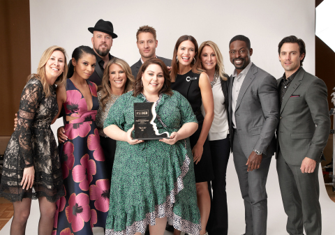 NBC's This Is Us cast accepts first #SeeHer Programming Award from SeeHer leadership. Photo credit: NBC (L-R, Gail Tifford, Susan Kelechi Watson, Chris Sullivan, Shelley Zalis, Justin Hartley, Chrissy Metz, Mandy Moore, Patty Kerr, Sterling K. Brown and Milo Ventimiglia)