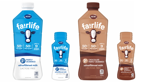 fairlife Ultrafiltered Milk shown in 1.5L 2% partly skimmed, 240mL 2% partly skimmed, 1.5L 2% chocol ... 