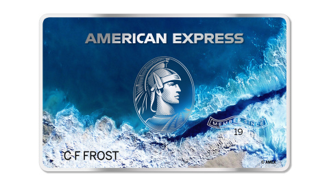 American Express prototype of the first-ever credit card made primarily with Ocean Plastic. 
