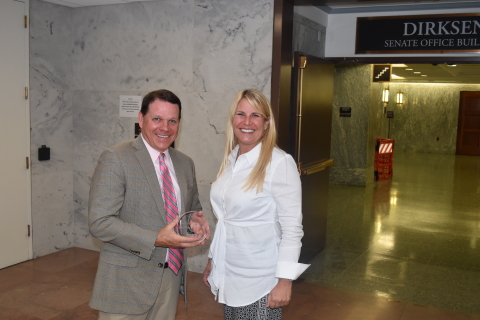 Representative Sam Graves (R-MO) receives the Navigator Award from GBTA President Christle Johnson ( ... 