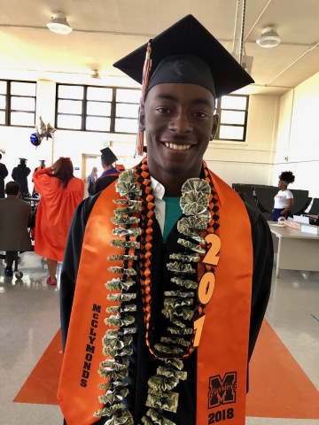 Day’Marr Johnson graduated Thursday, June 7, 2018, from McClymonds High School in Oakland, California, after completing the engineering pathway program supported by Intel Corporation. Johnson, who plans to attend Laney College, is among 60 of the 62 senior graduates who plan to attend college. Since 2015, Intel has partnered with the Oakland Unified School District to develop and improve computer science and engineering courses at two schools. (Credit: Intel Corporation)
