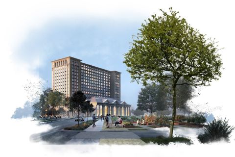 Ford will renovate Michigan Central Station to be a magnet for high-tech talent and a regional destination with retail, restaurants, residential living, modern work spaces and more. Conceptual rendering shown. (Photo: Business Wire)